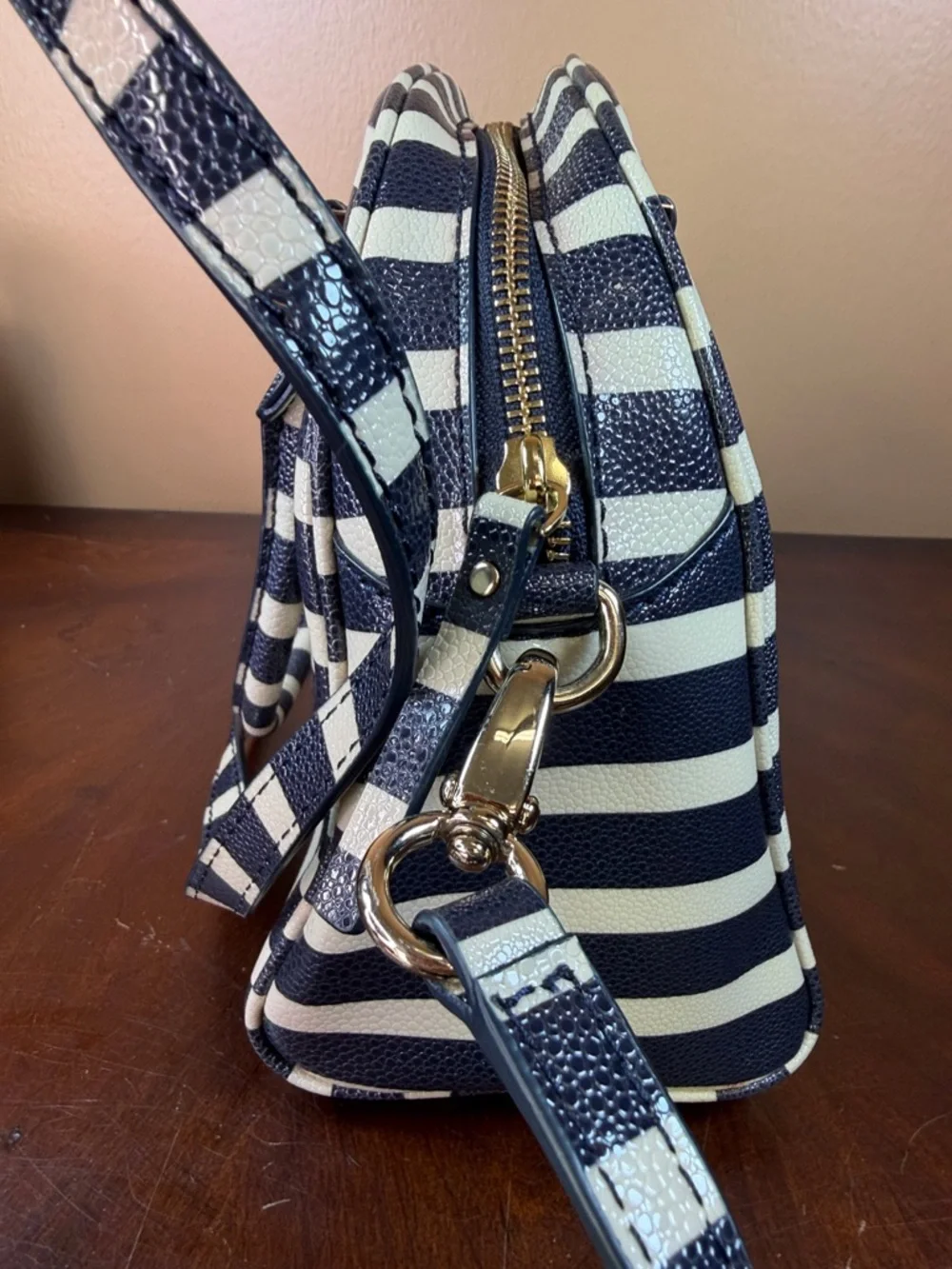 kate‎ spade Black and Cream Striped Dome Satchel